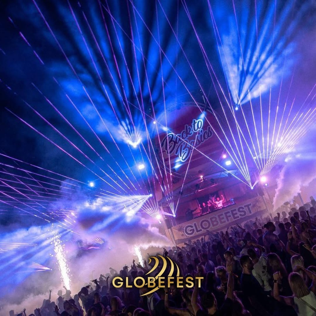 Illuminated GLOBEFEST festival sign